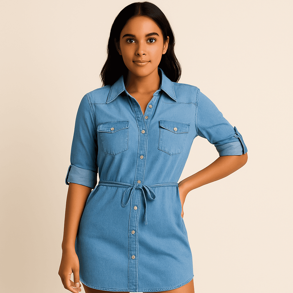 Classic Denim Shirt Dress with Tie Belt 1